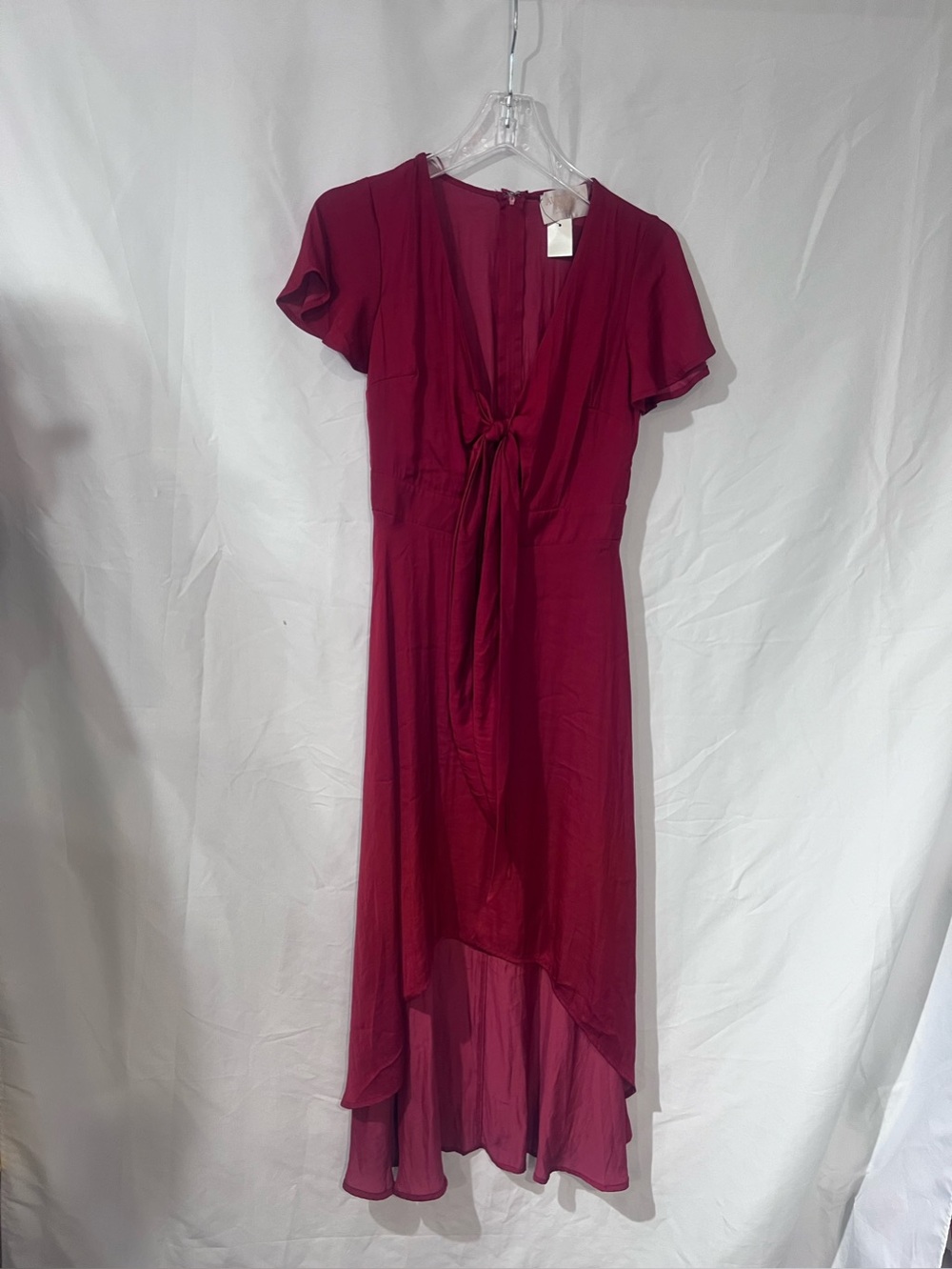 Tie-Front High-Low Dress in Deep Wine